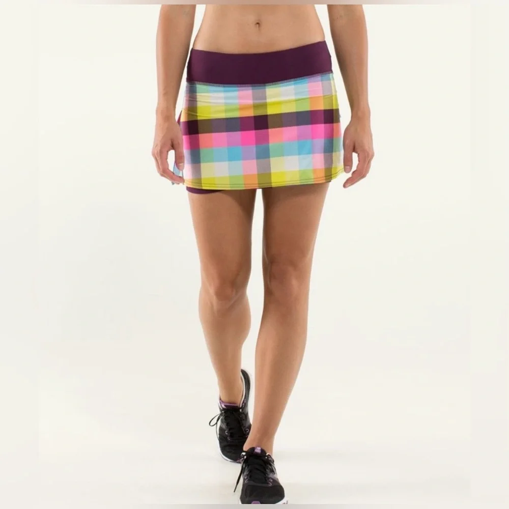 lululemon athletica Multicolor Plaid Athletic Skort with Plum Waistband - Picture 3 of 11